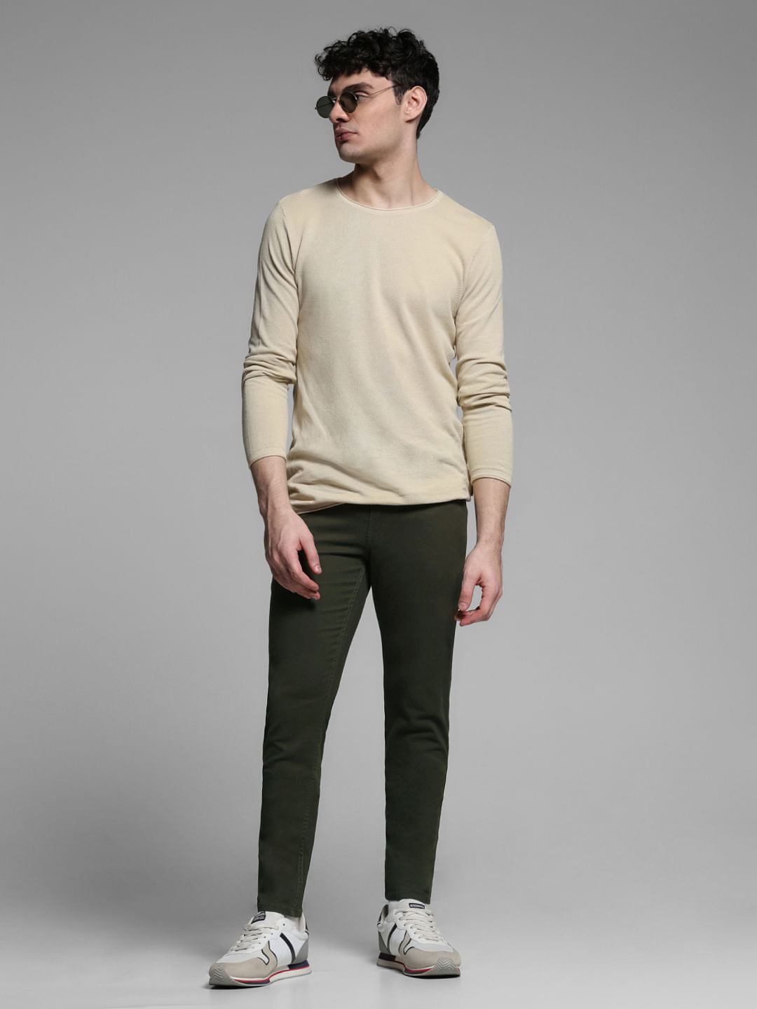 Green Mid Rise Slim Fit Pants