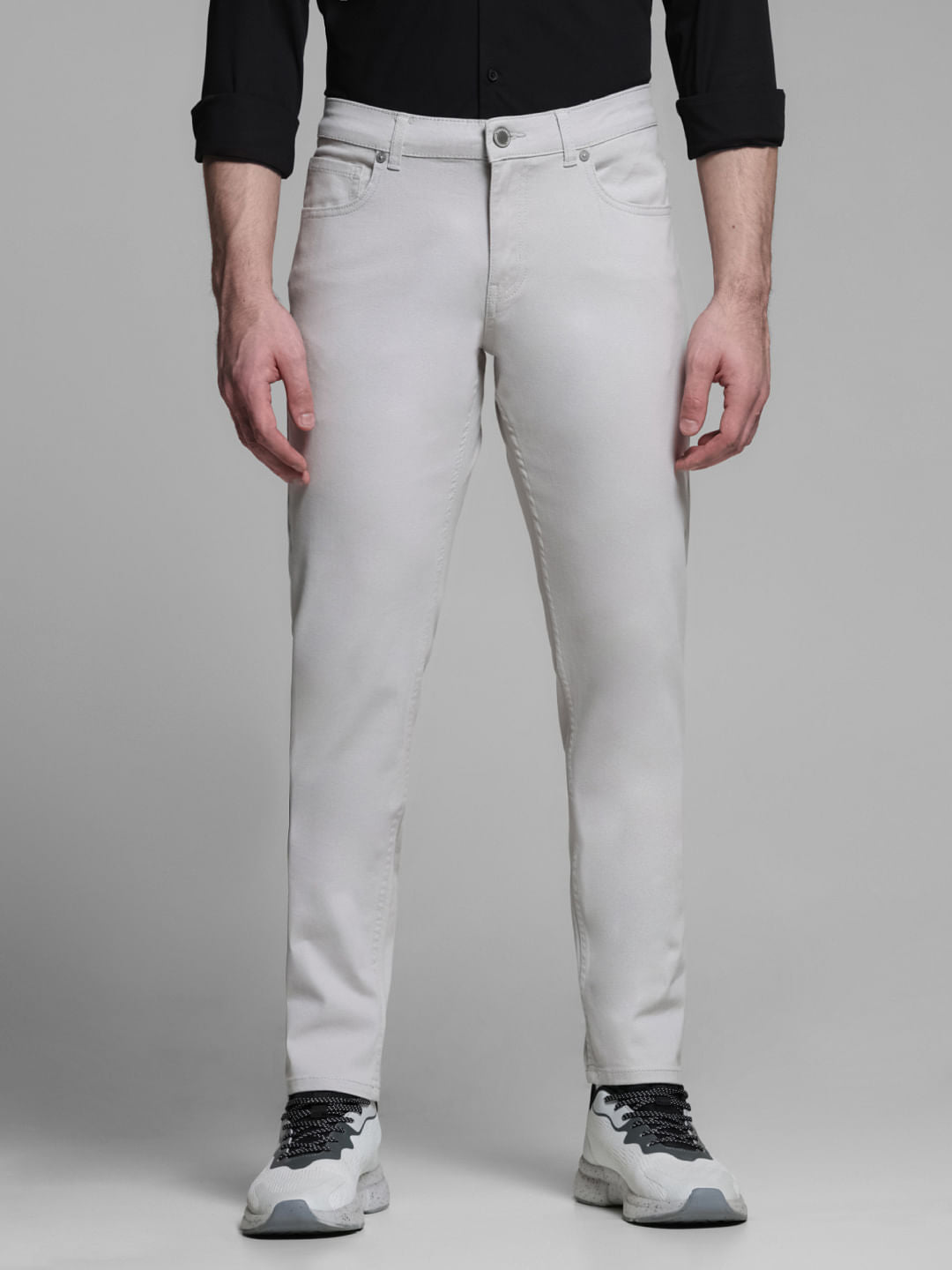 Light Grey Mid Rise Slim Fit Pants