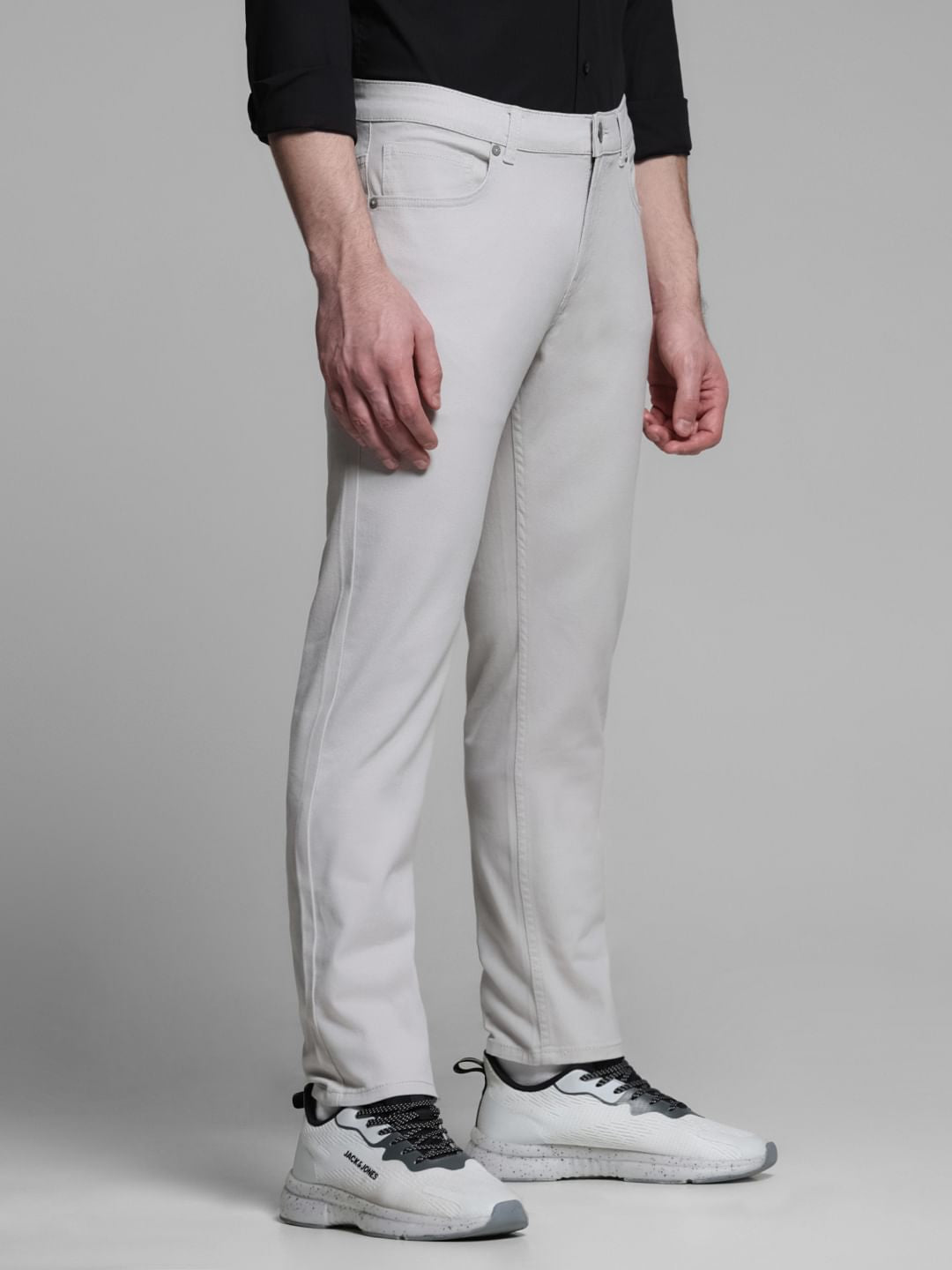 Light Grey Mid Rise Slim Fit Pants