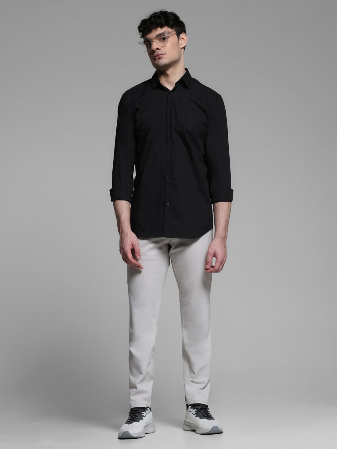 Light Grey Mid Rise Slim Fit Pants