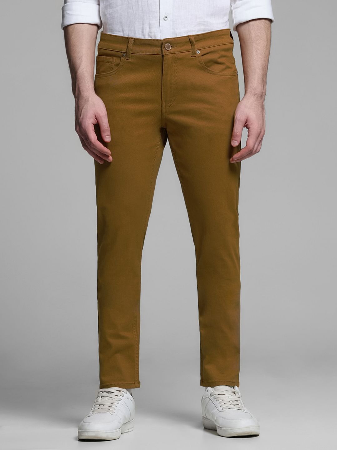 Golden Brown Mid Rise Slim Fit Pants