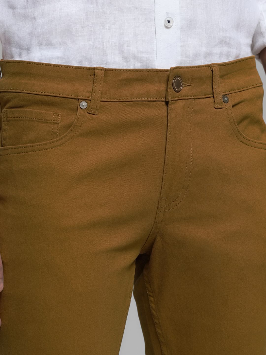 Golden Brown Mid Rise Slim Fit Pants