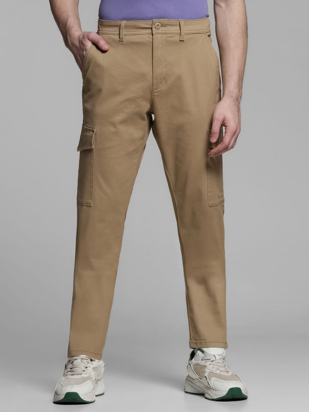 Brown Mid Rise Cargo Trousers