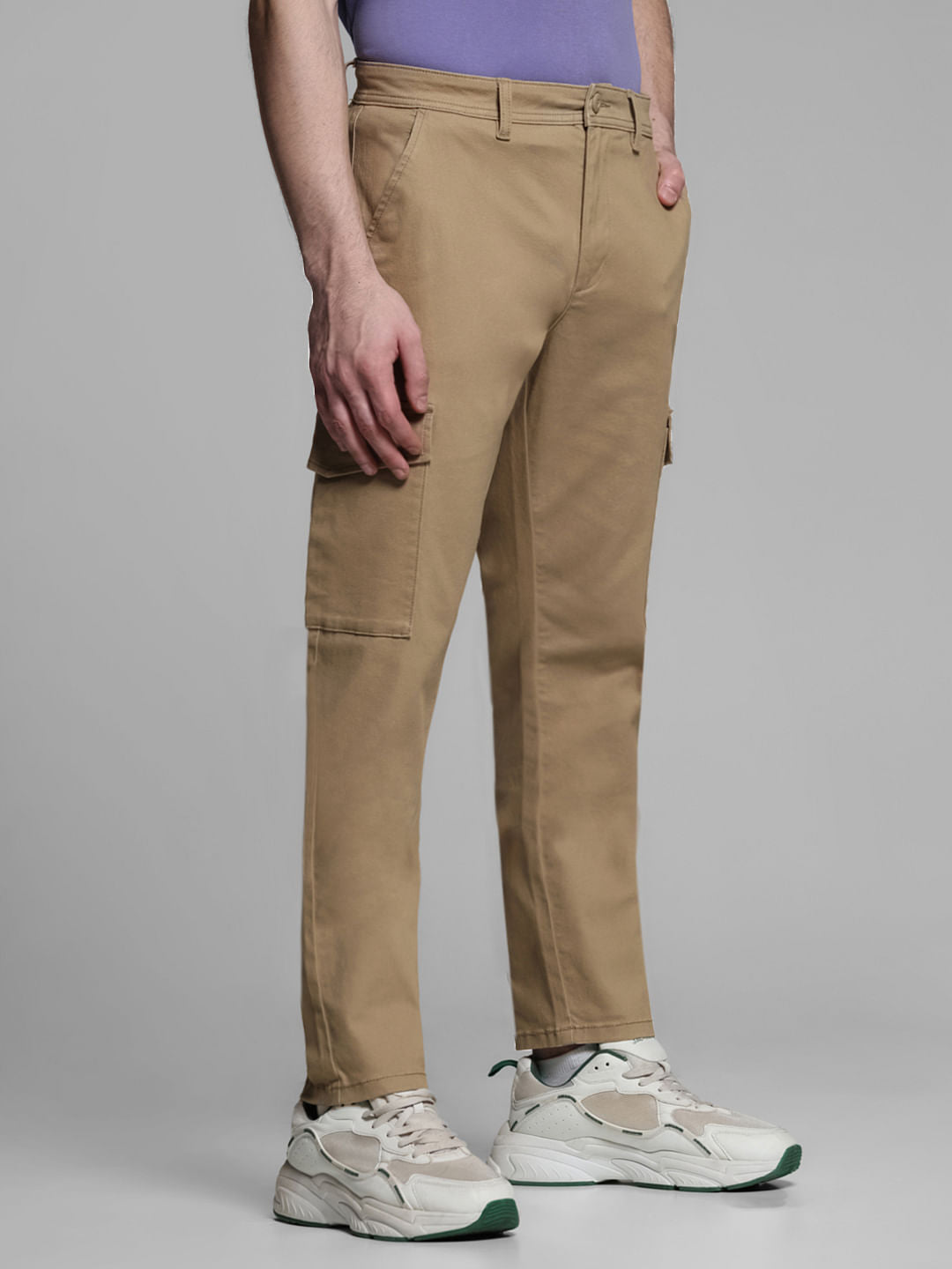 Brown Mid Rise Cargo Trousers