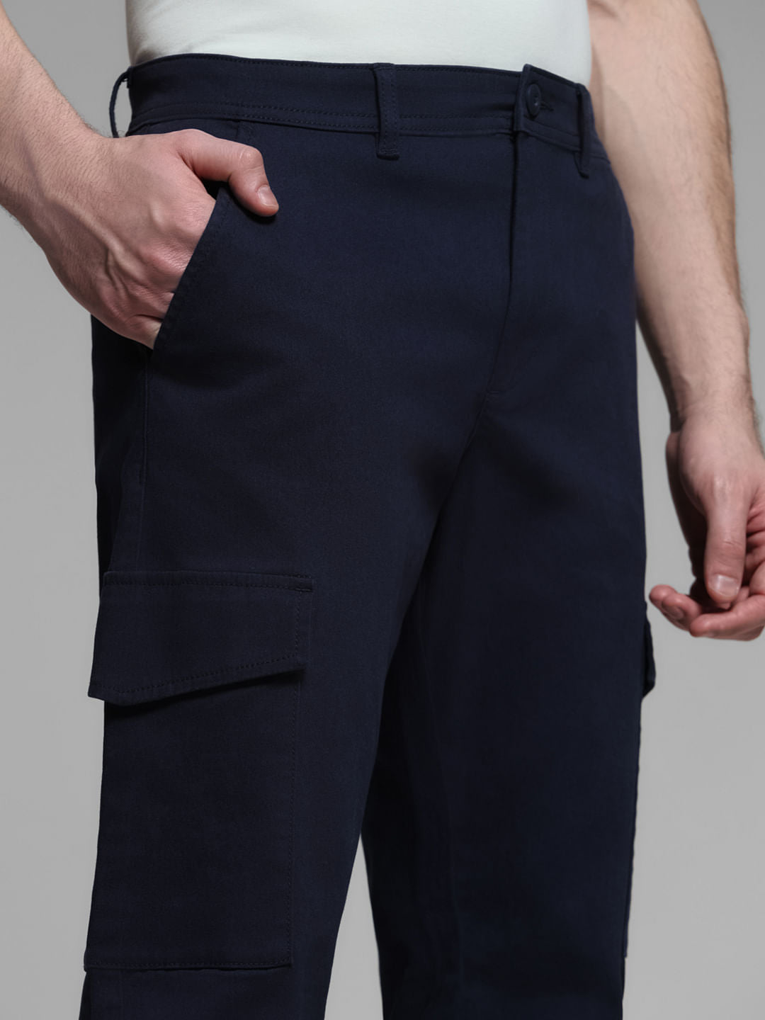 Navy Blue Mid Rise Cargo Trousers