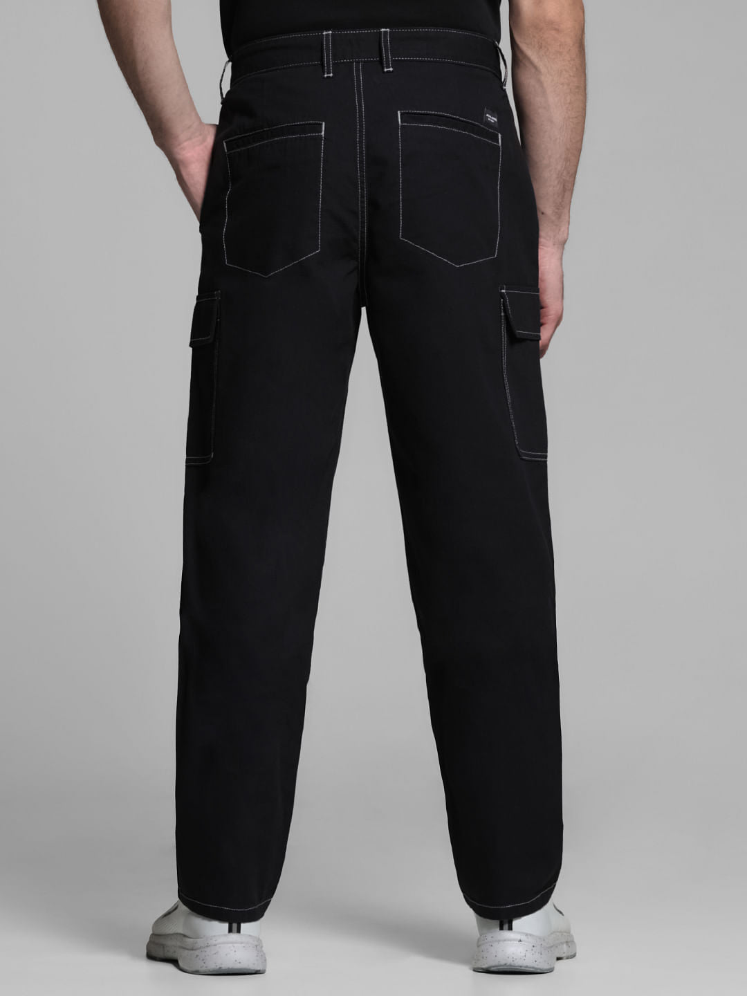 Black Contrast Stitch Cargo Trousers