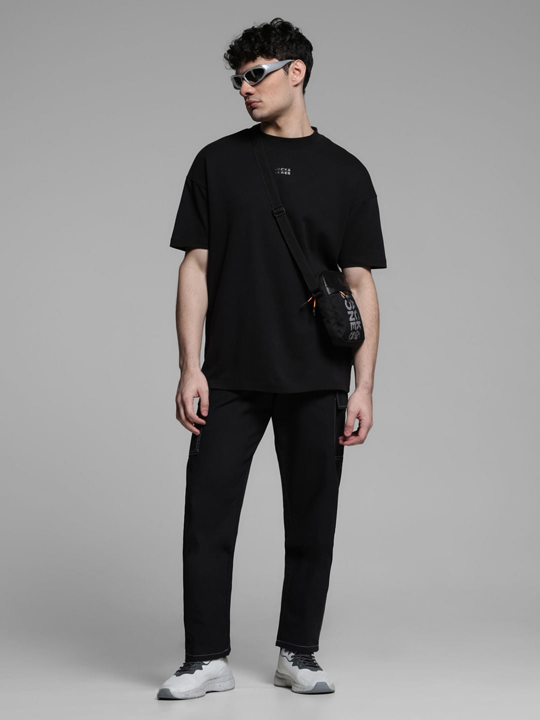 Black Contrast Stitch Cargo Trousers