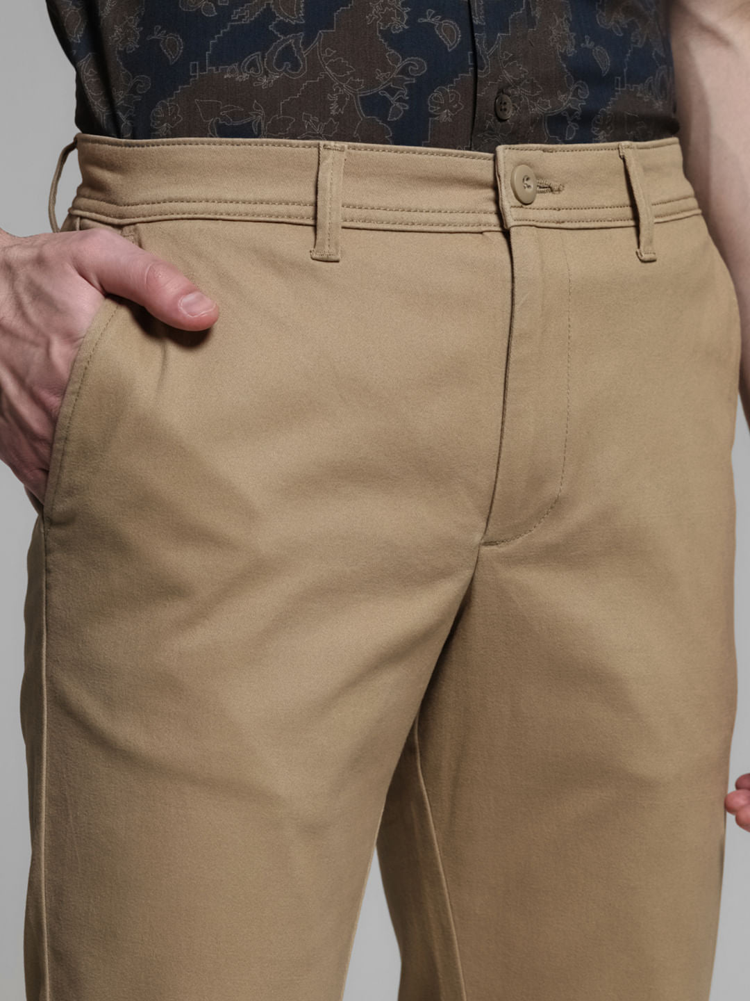 Brown Mid Rise Slim Fit Pants