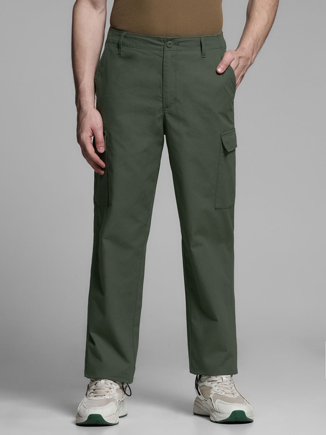Dark Green Mid Rise Cargo Trousers - 28/30