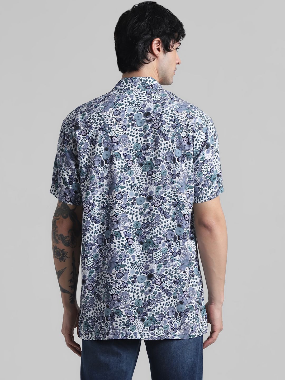 White & Blue Floral Print Shirt