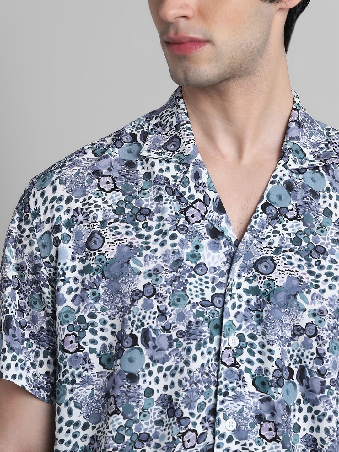 White & Blue Floral Print Shirt