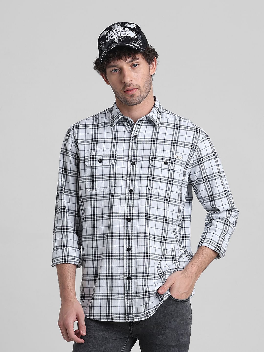 White Check Print Cotton Shirt