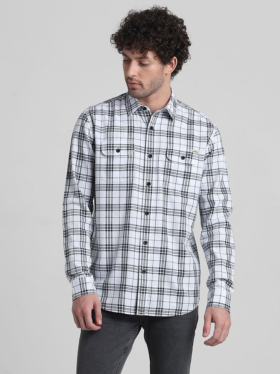 White Check Print Cotton Shirt