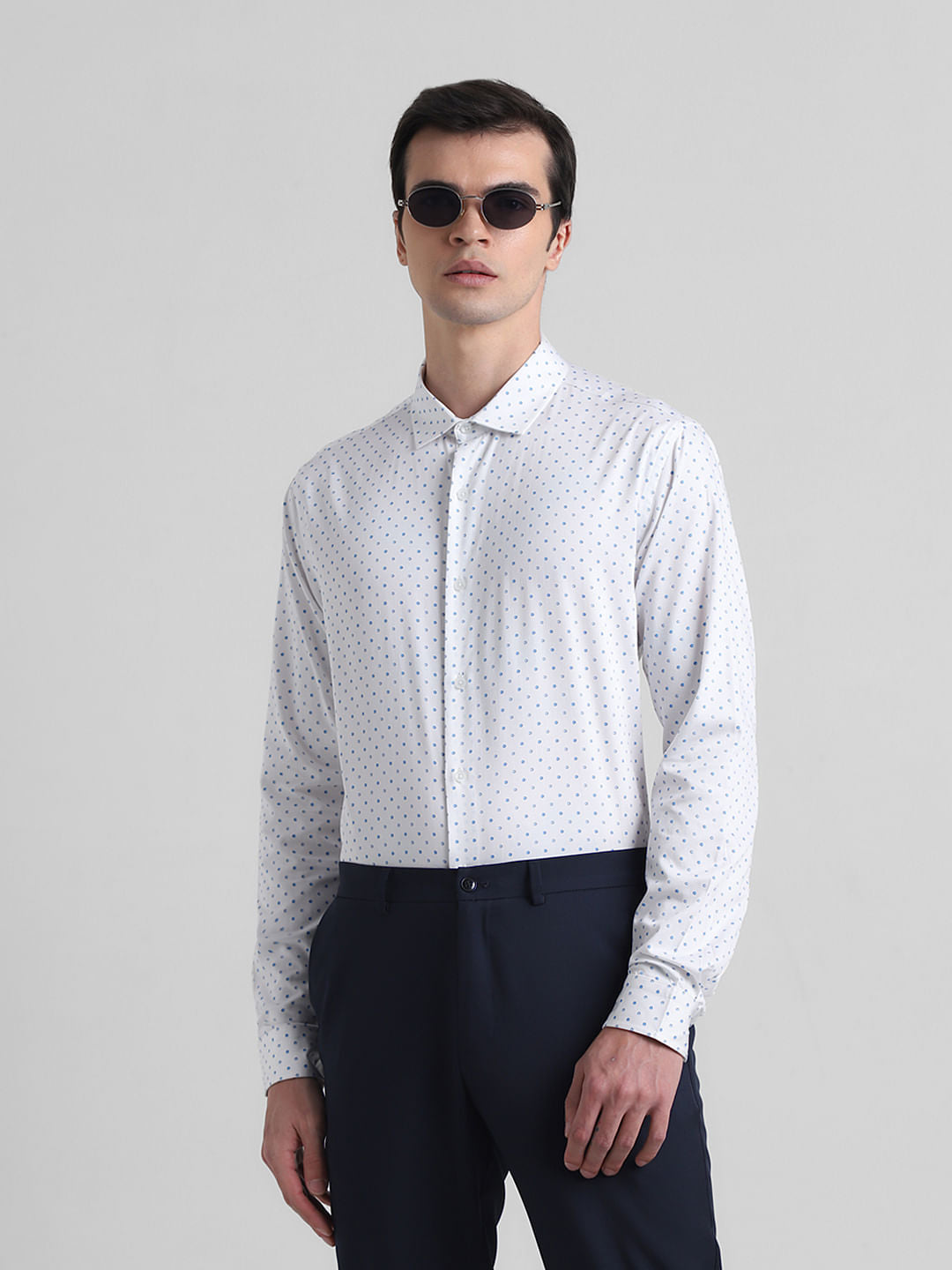 White Polka Dot Full Sleeves Shirt - M
