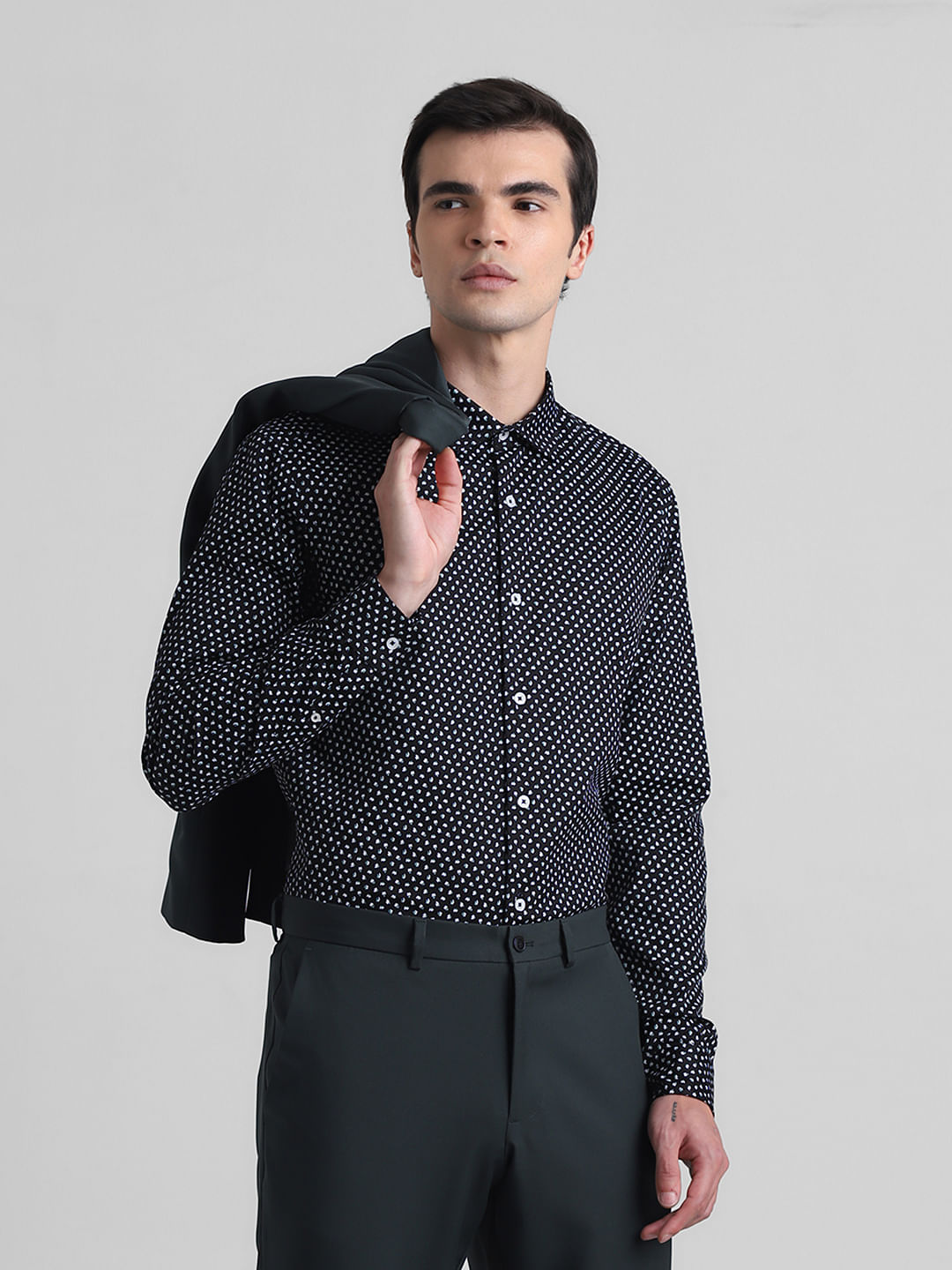 Black Printed Full Sleeves Shirt - S
