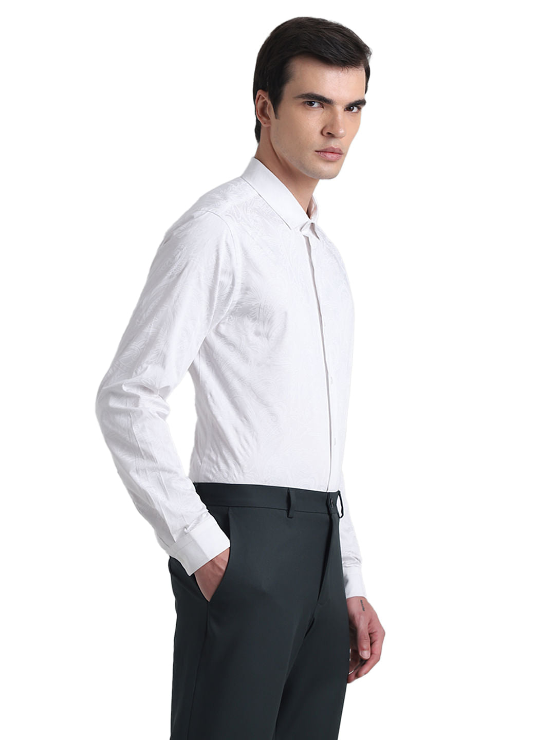 White Floral Cotton Formal Shirt