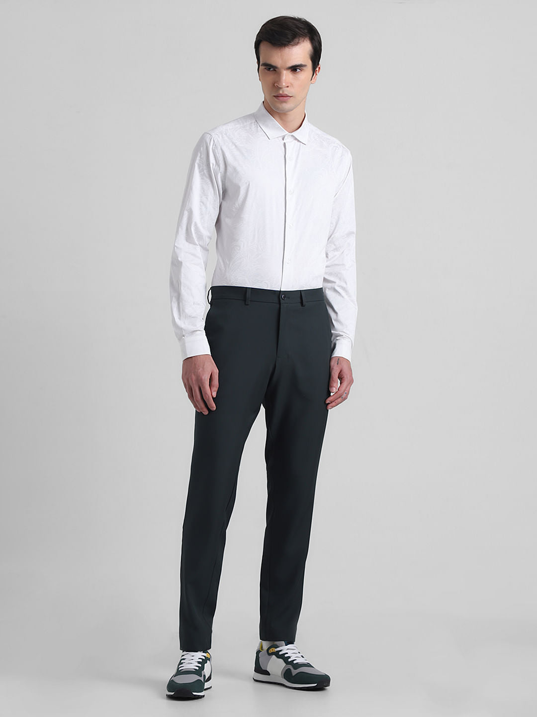 White Floral Cotton Formal Shirt