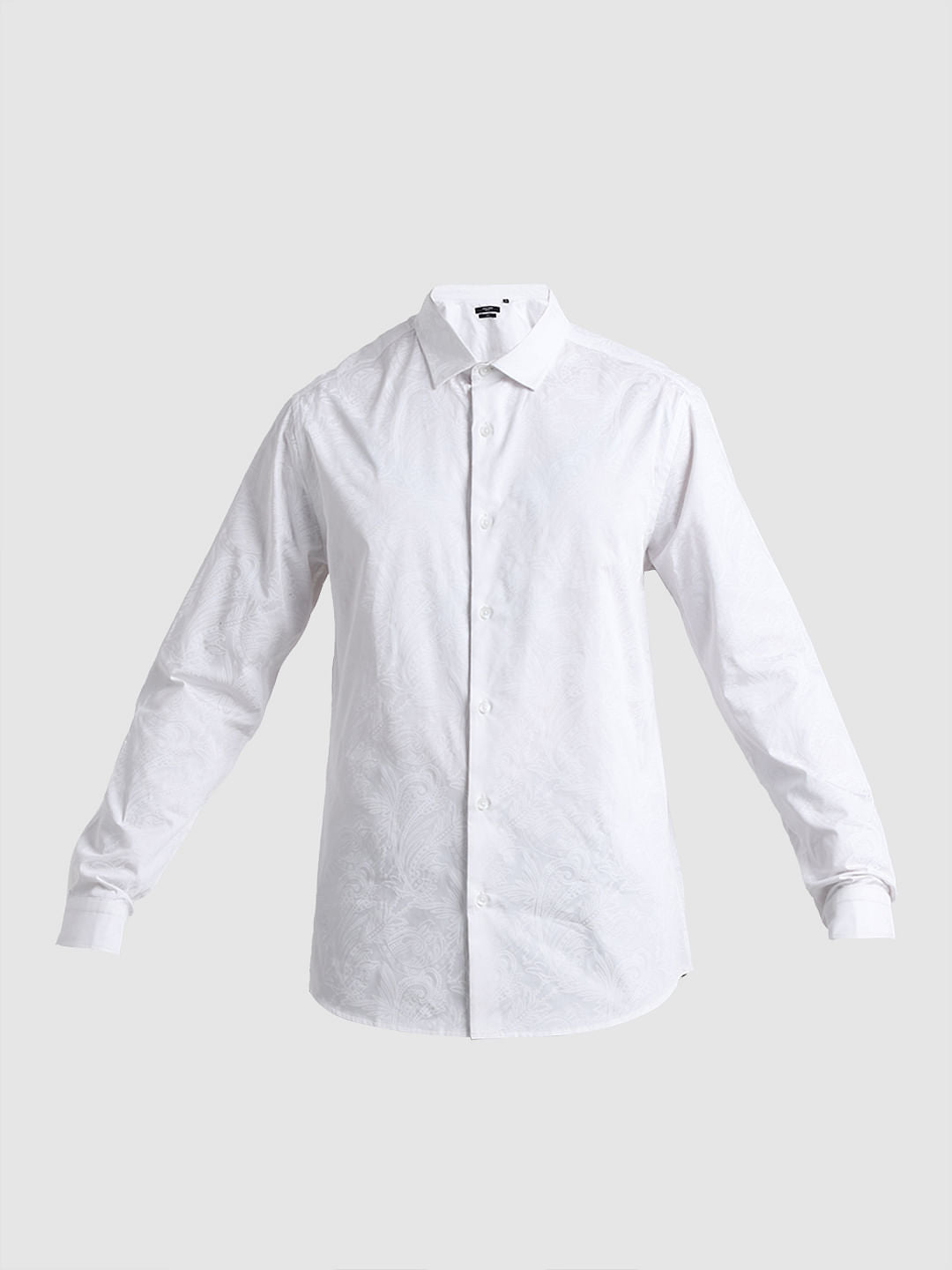 White Floral Cotton Formal Shirt