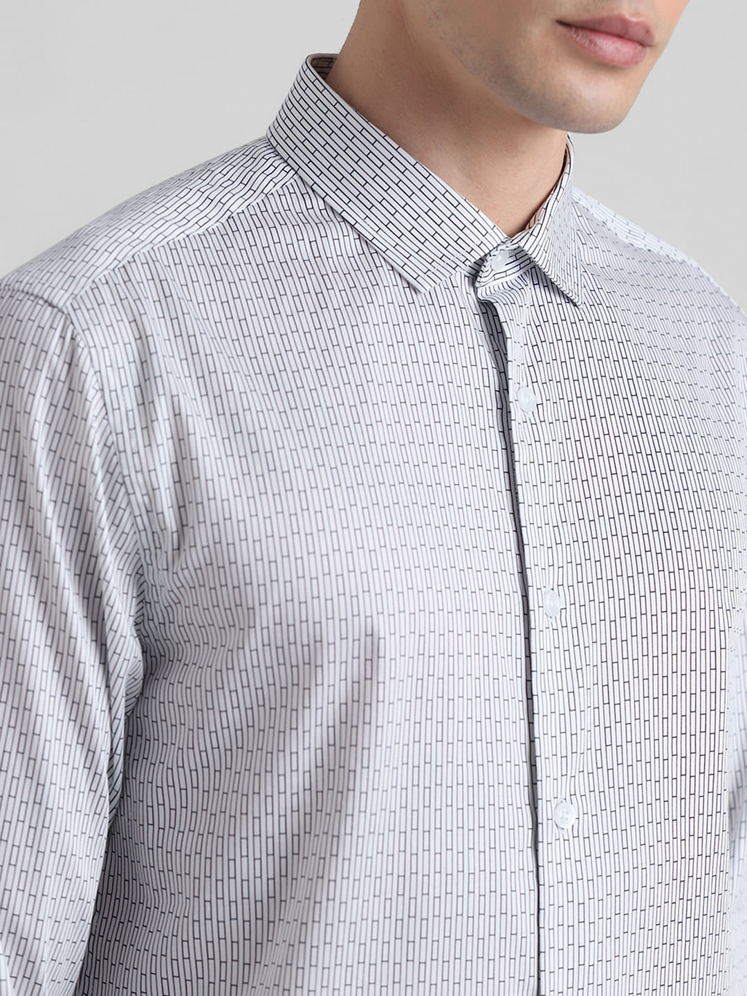 White Printed Cotton Formal Shirt