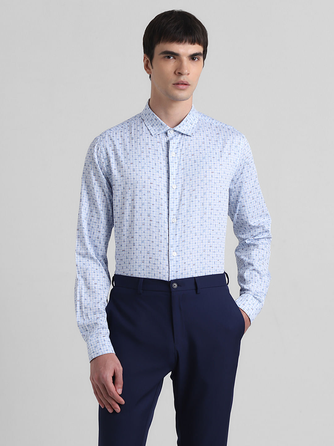 Blue Check Print Full Sleeves Shirt