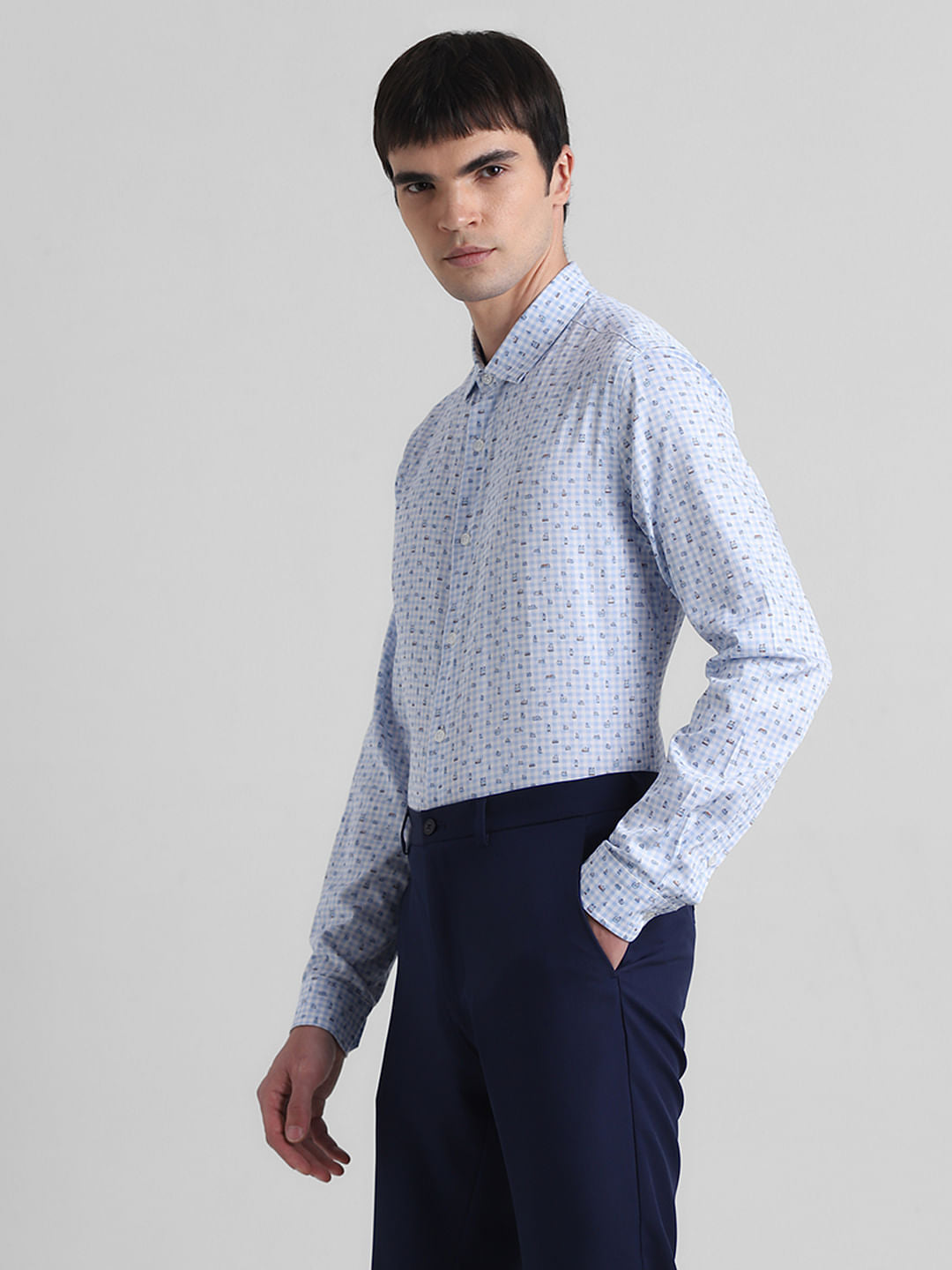 Blue Check Print Full Sleeves Shirt