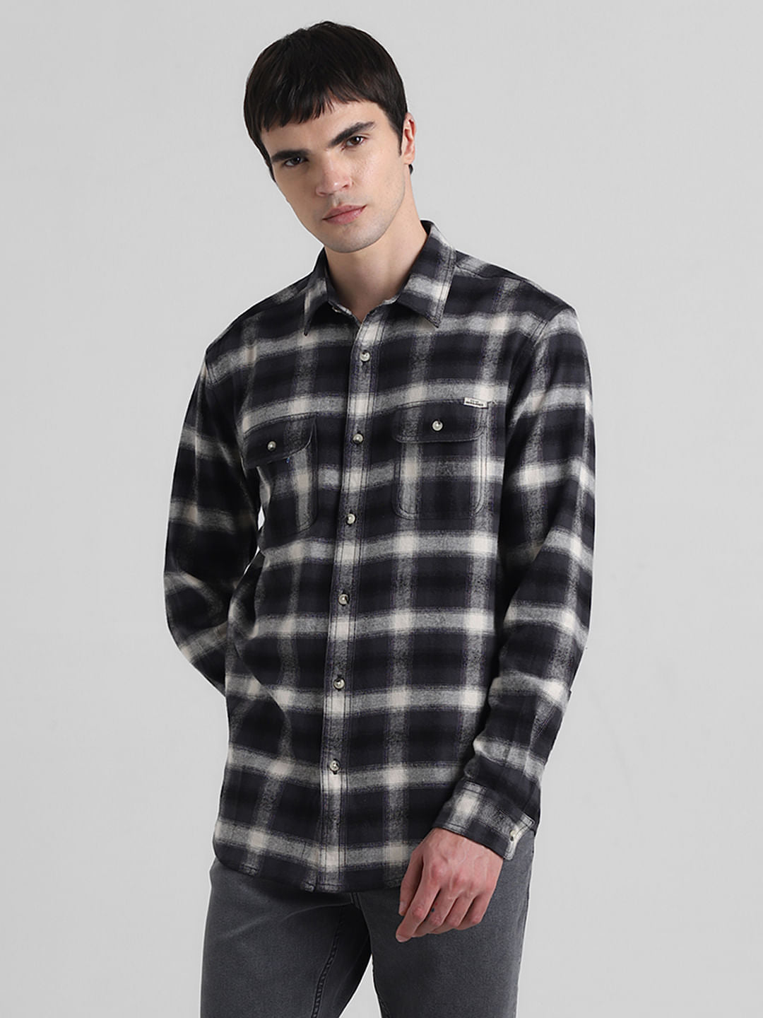 Black Check Print Cotton Shirt