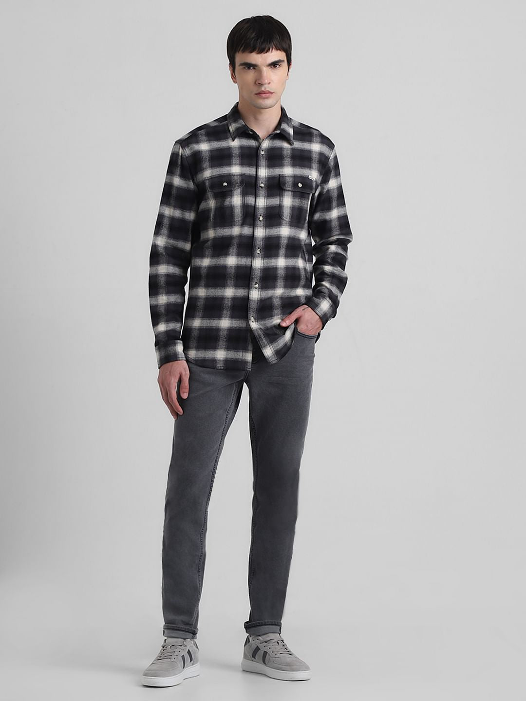 Black Check Print Cotton Shirt