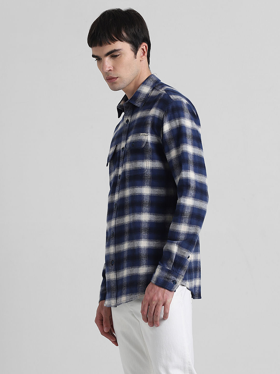 Blue Check Print Cotton Shirt