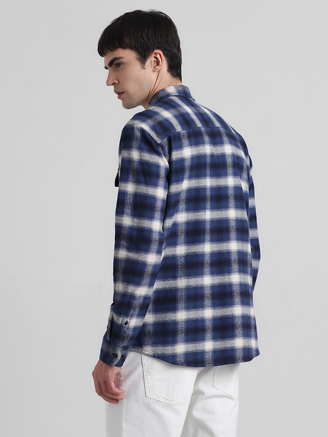 Blue Check Print Cotton Shirt