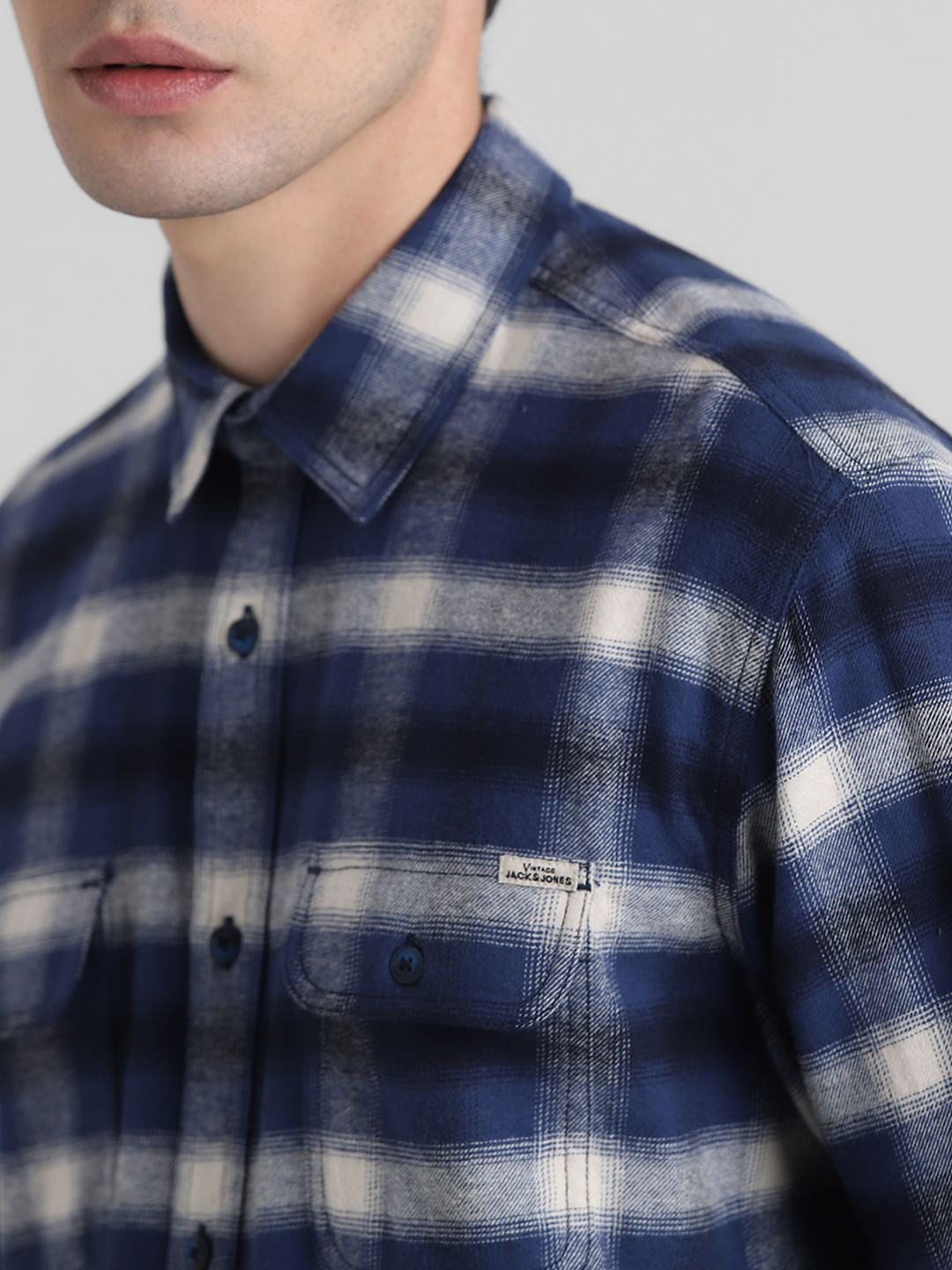Blue Check Print Cotton Shirt