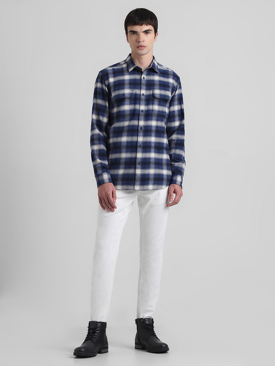 Blue Check Print Cotton Shirt