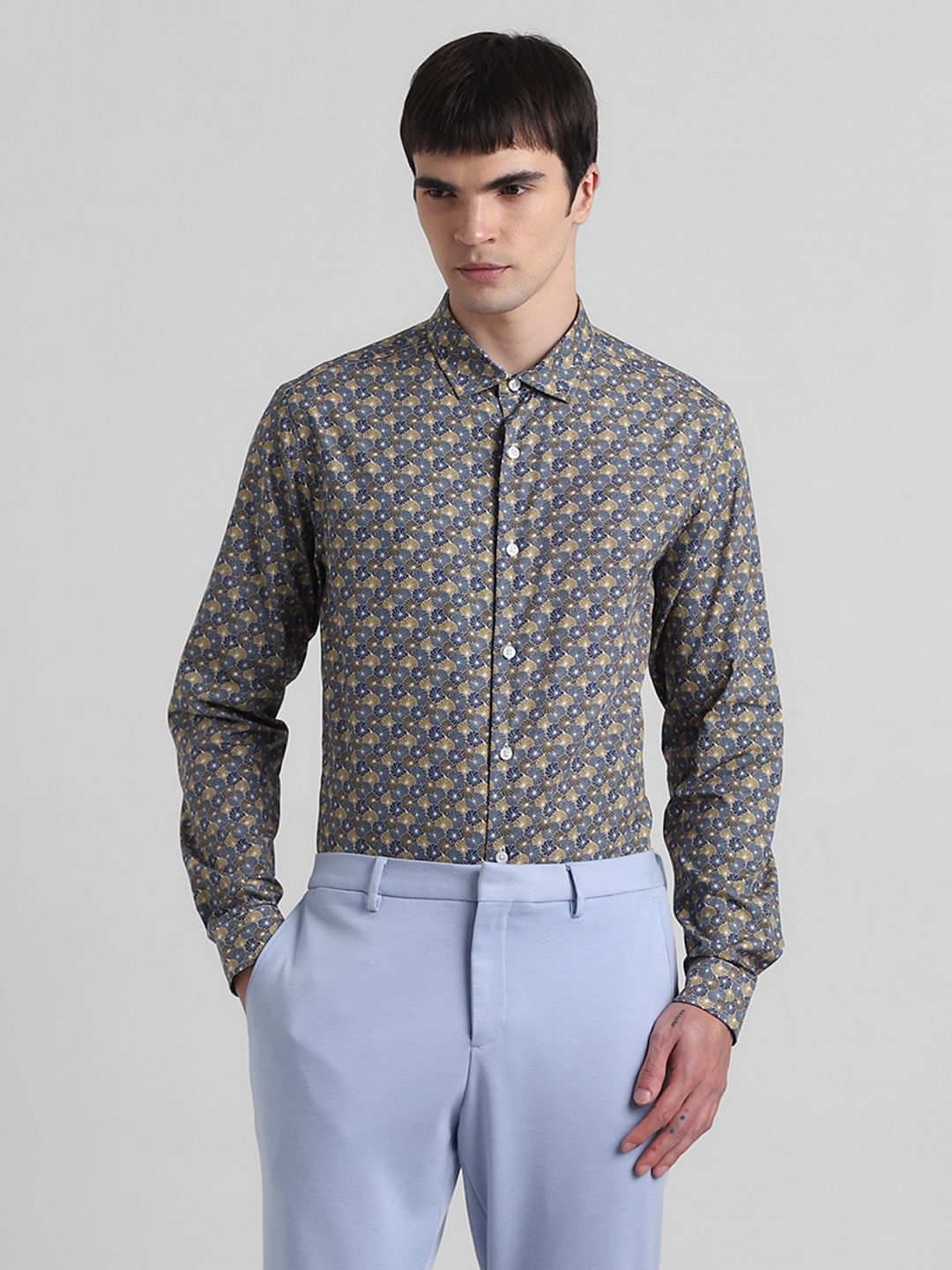 Brown Abstract Print Cotton Shirt