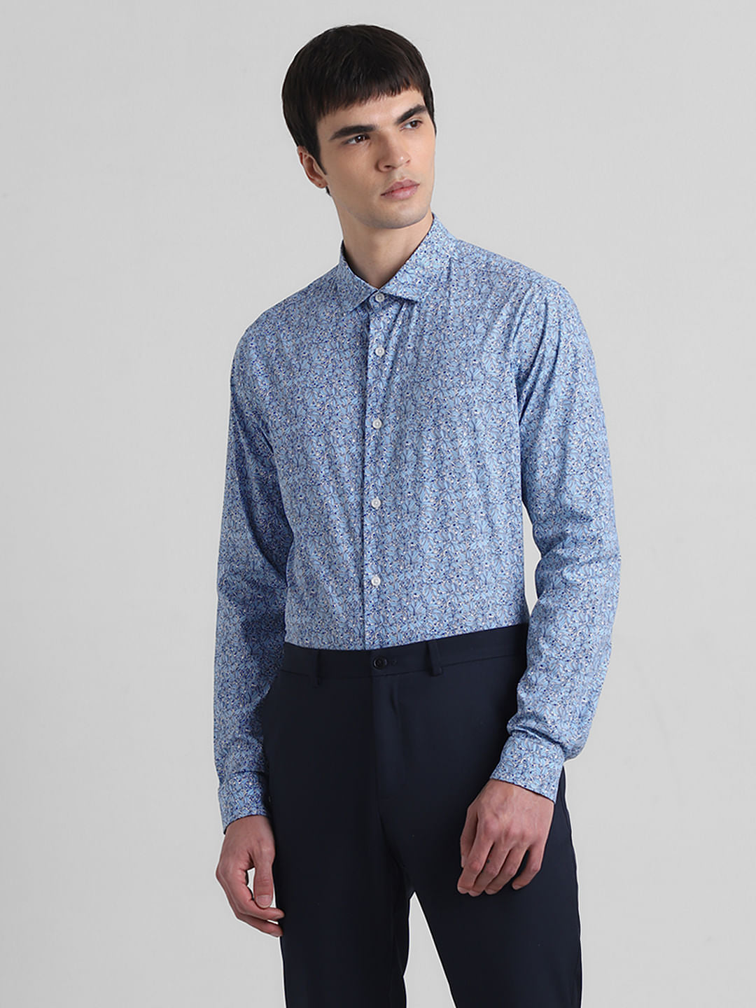 Blue Floral Print Full Sleeves Shirt