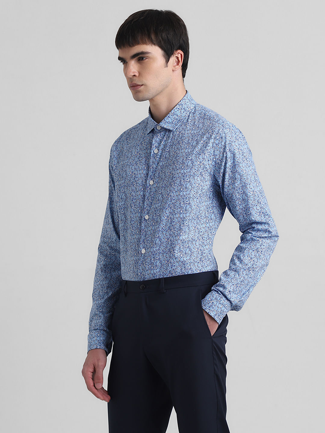 Blue Floral Print Full Sleeves Shirt