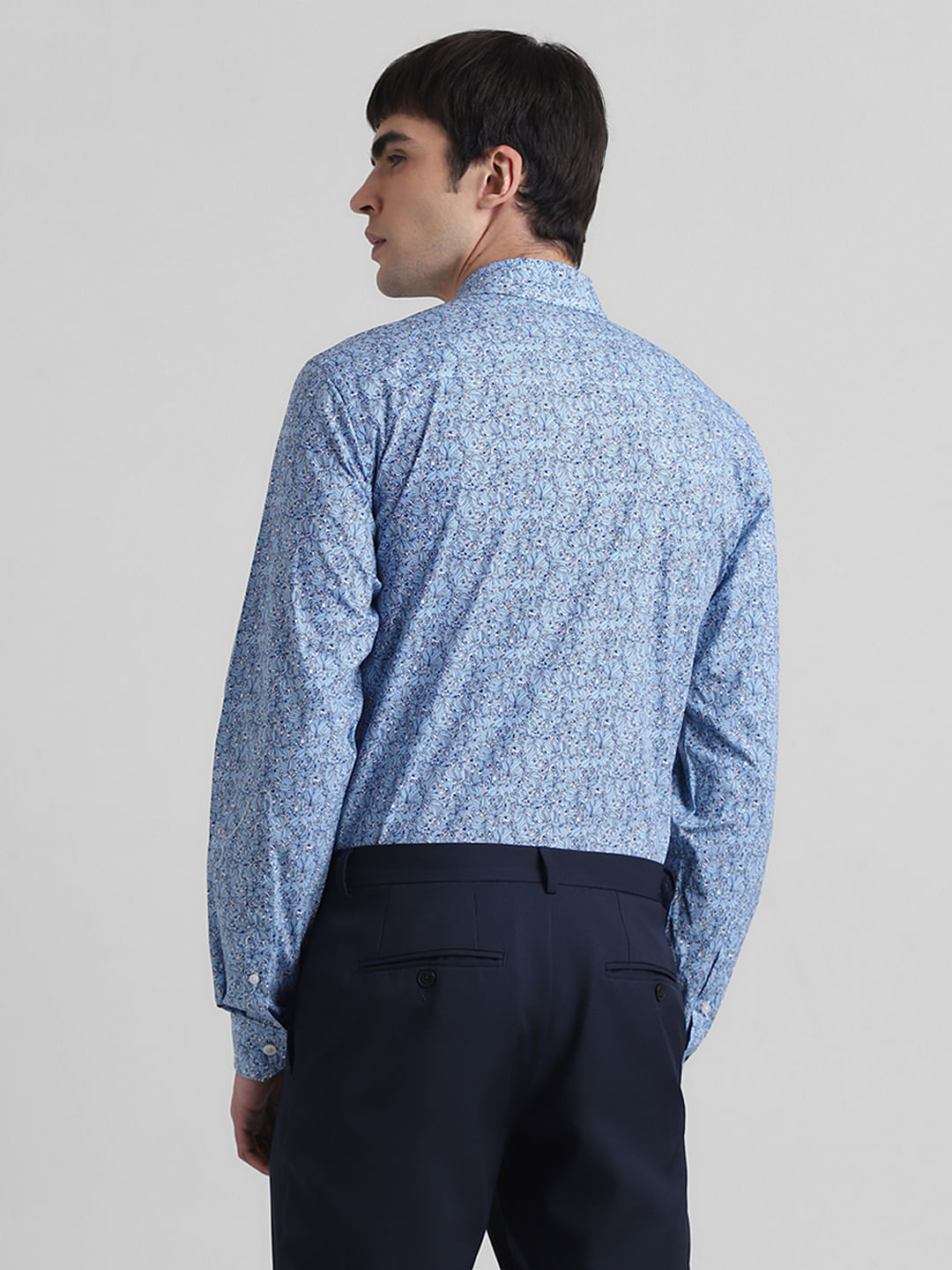 Blue Floral Print Full Sleeves Shirt