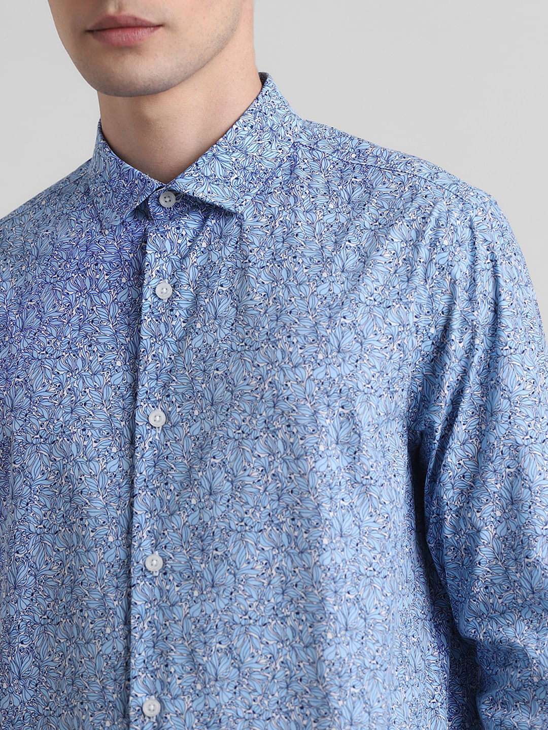 Blue Floral Print Full Sleeves Shirt