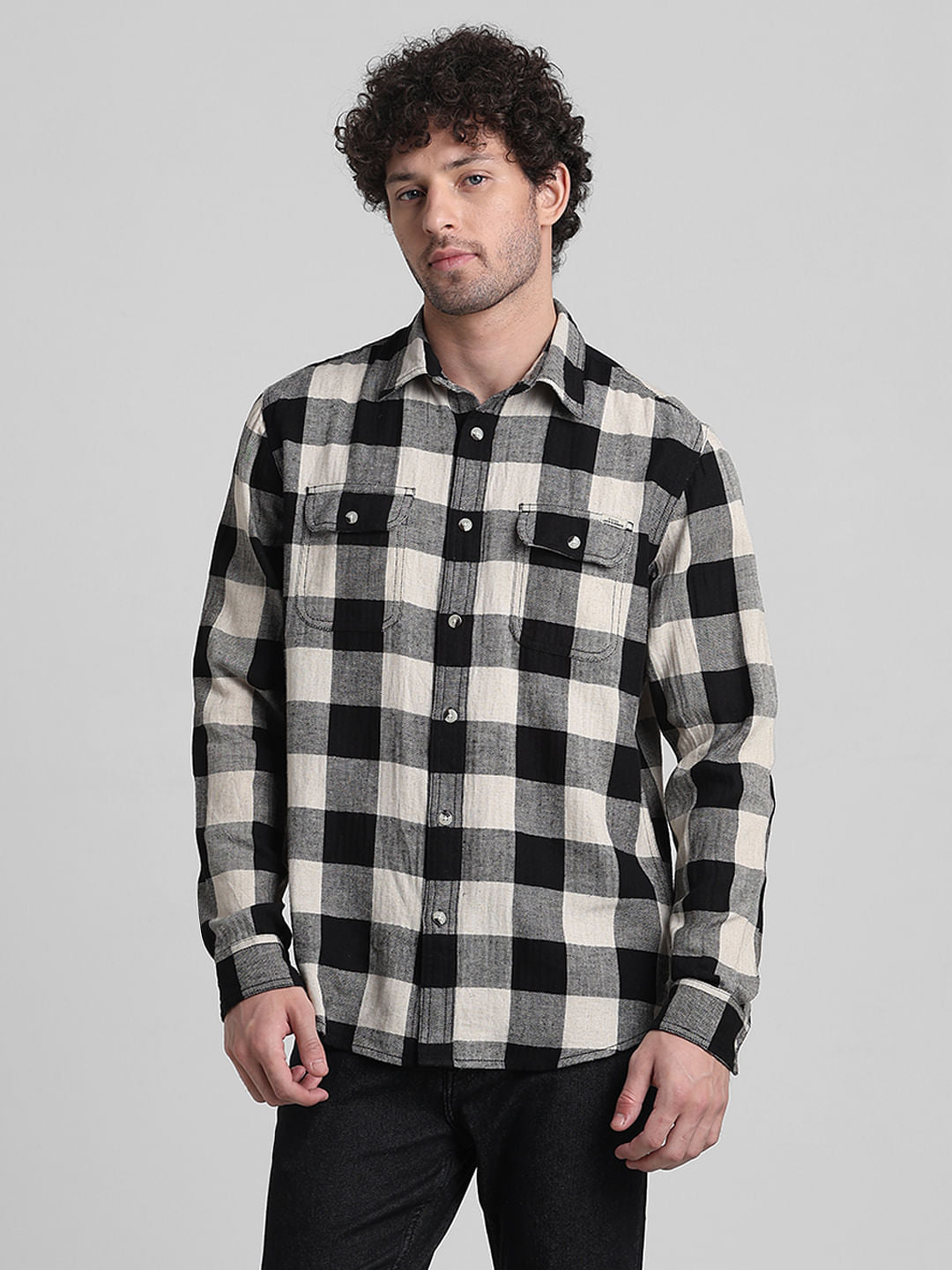 Black Check Print Full Sleeves Shirt