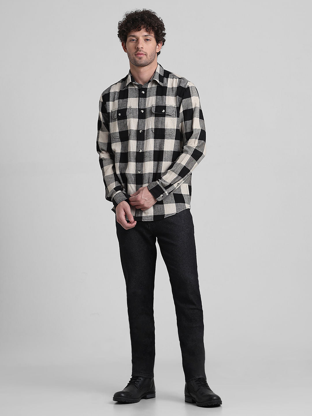 Black Check Print Full Sleeves Shirt