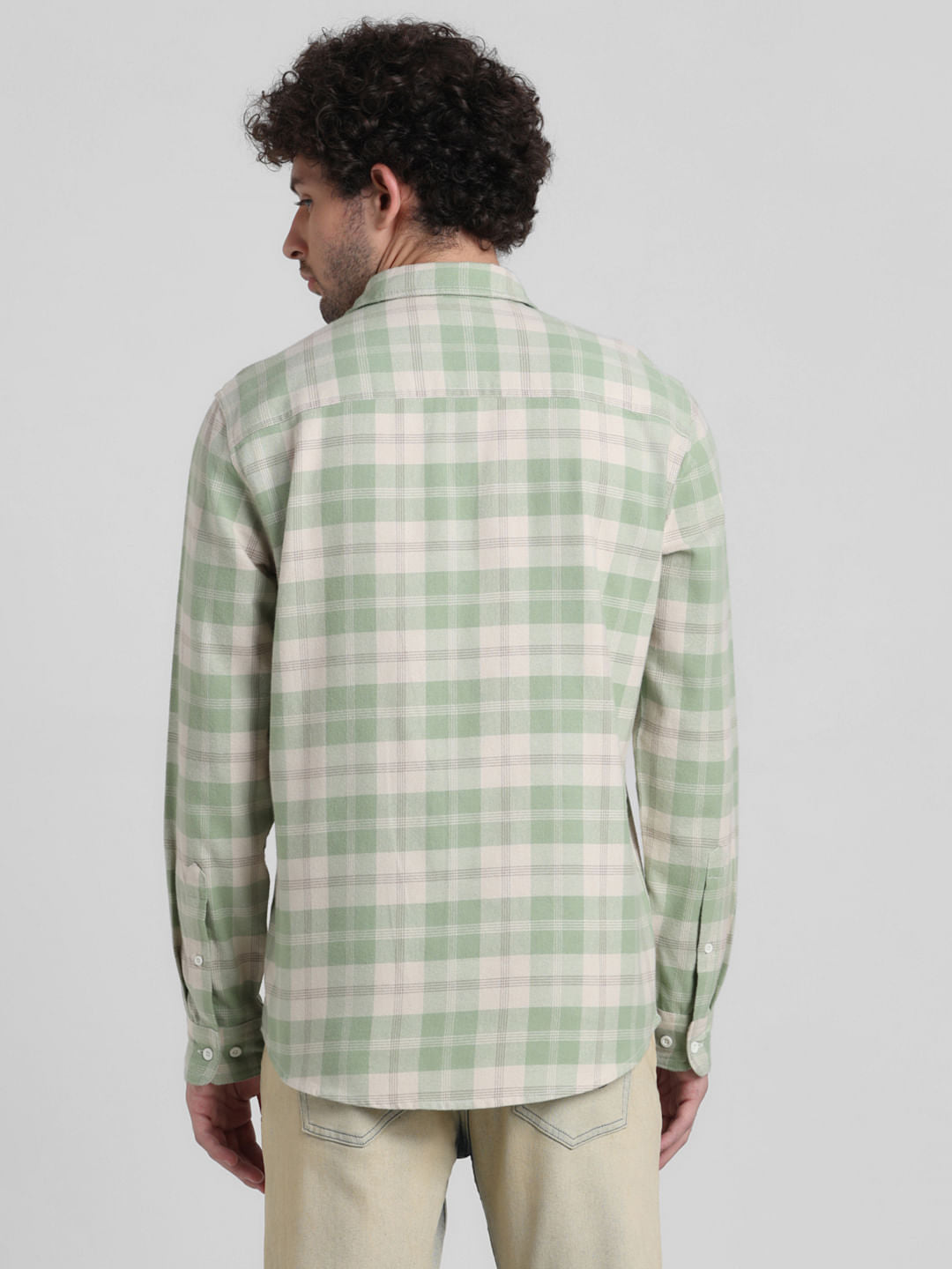 Beige Check Print Cotton Shirt