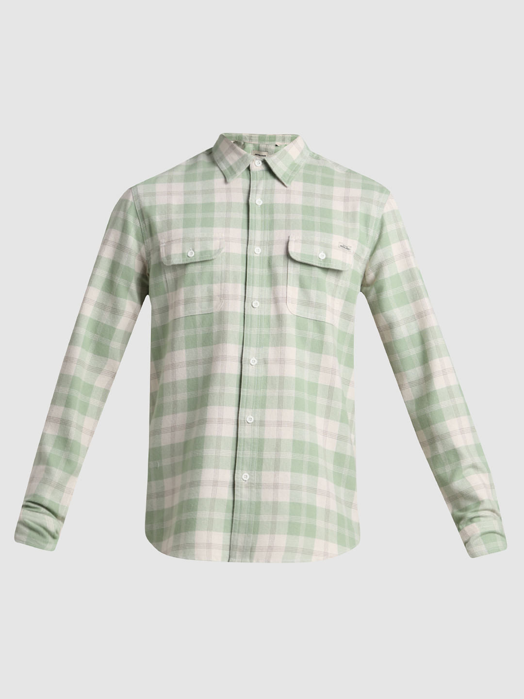 Beige Check Print Cotton Shirt