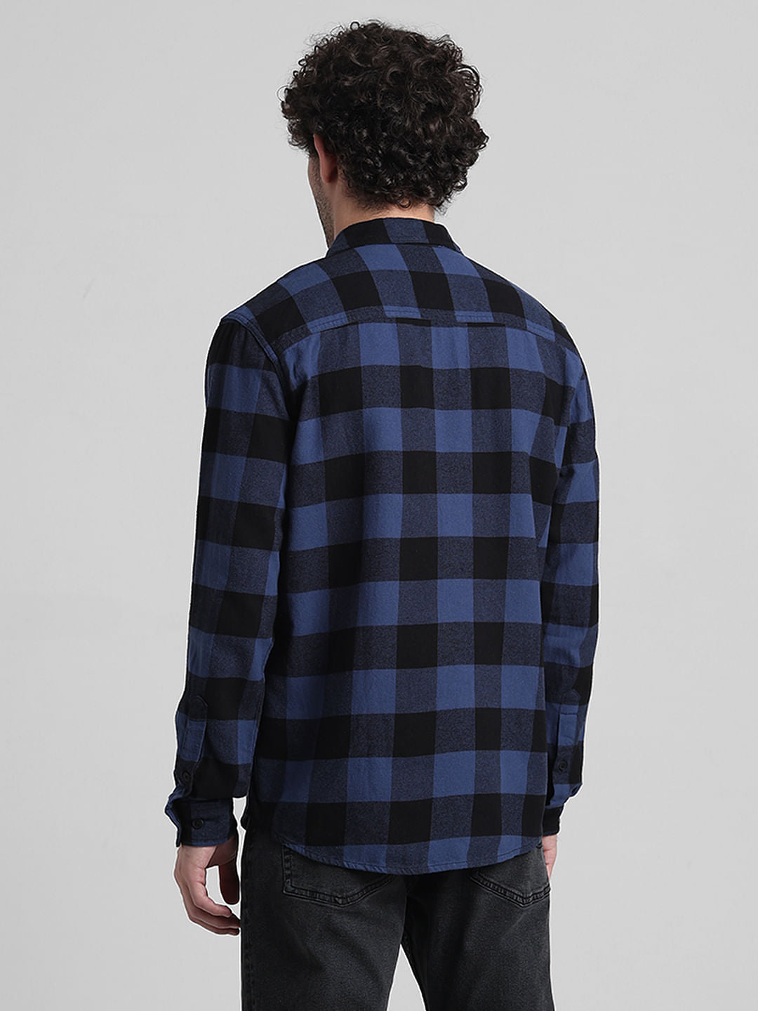 Dark Blue Check Print Cotton Shirt