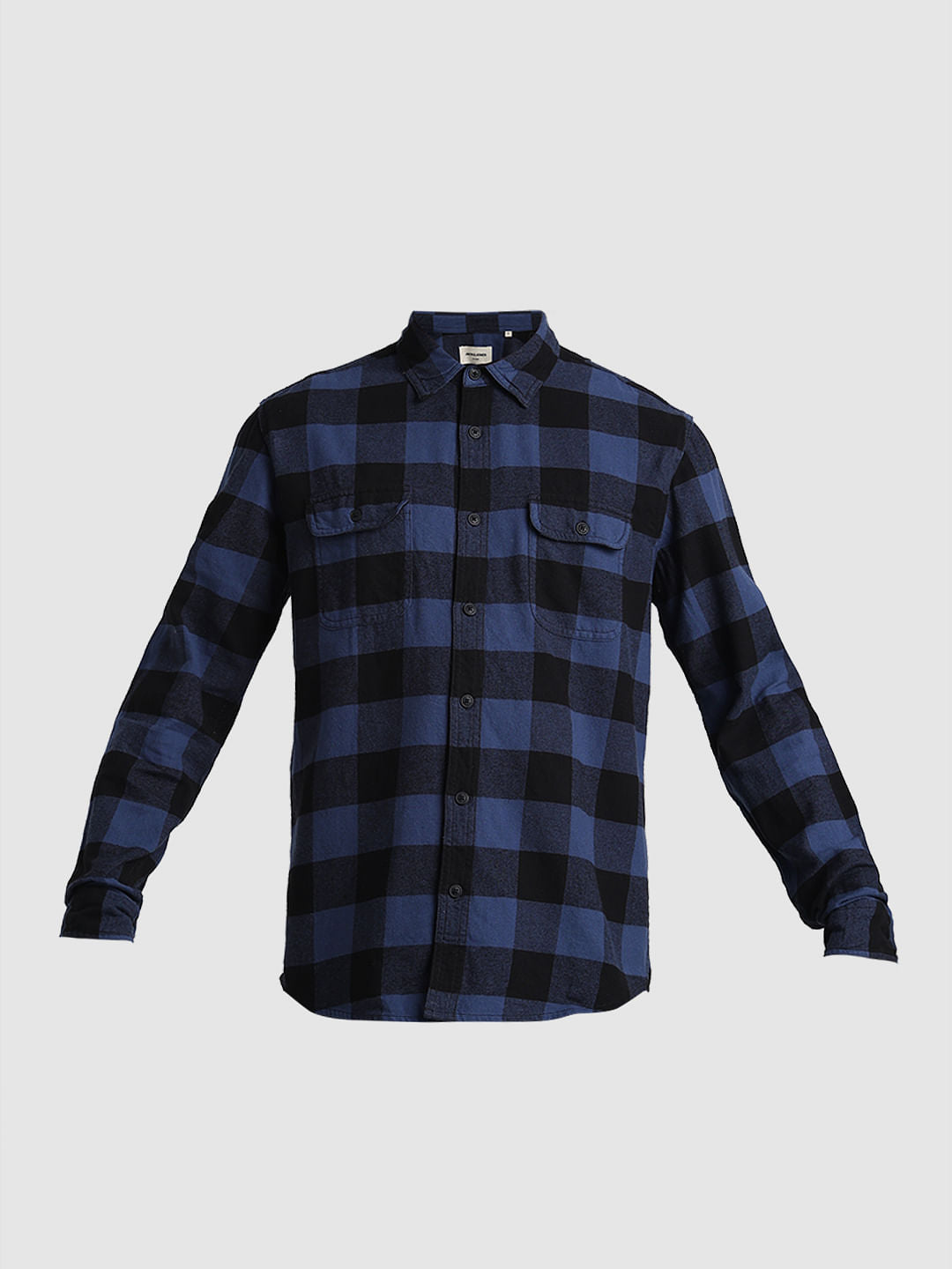 Dark Blue Check Print Cotton Shirt