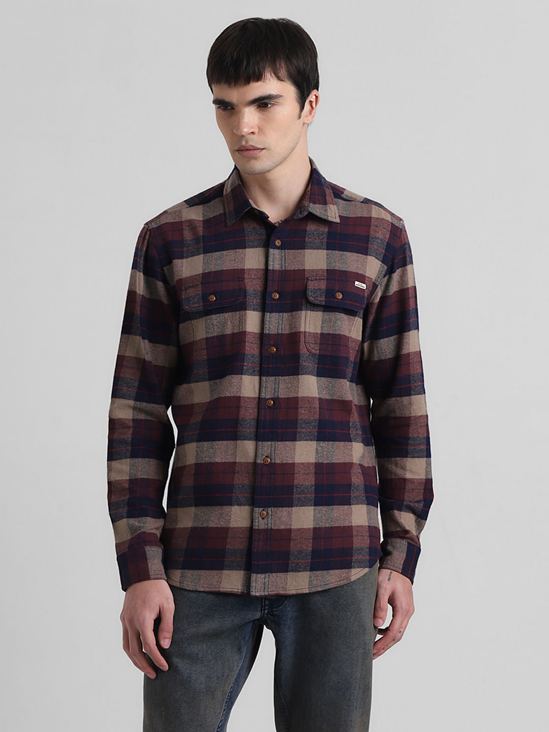Dark Brown Check Print Shirt