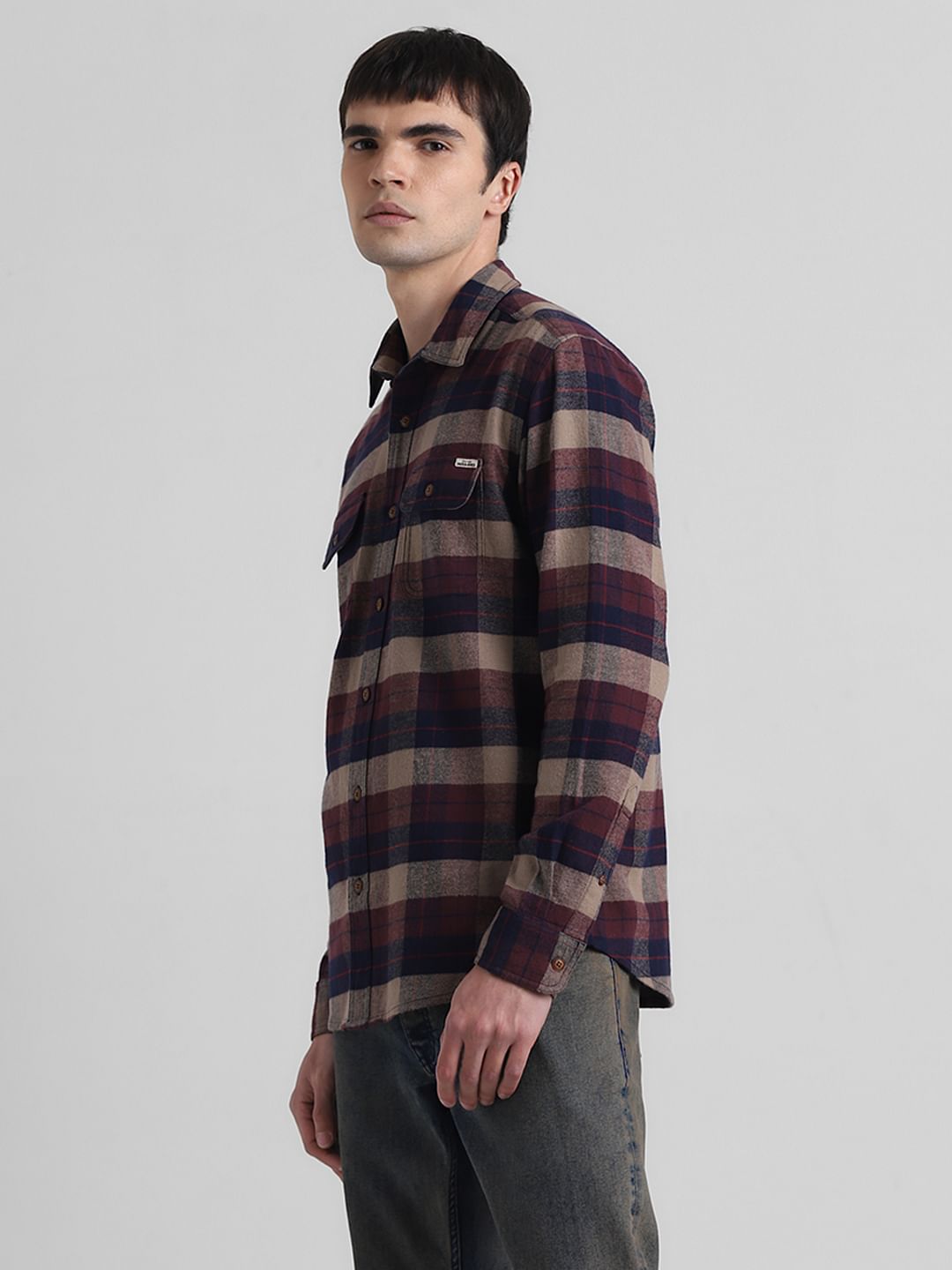 Dark Brown Check Print Shirt