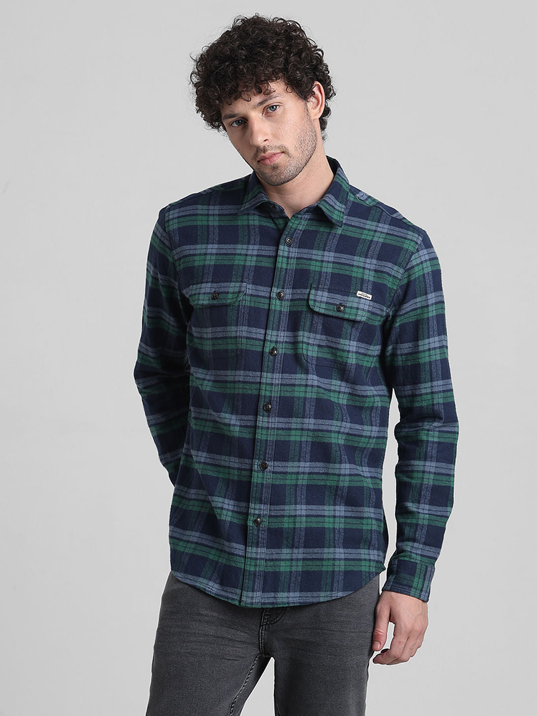 Blue Check Print Cotton Shirt
