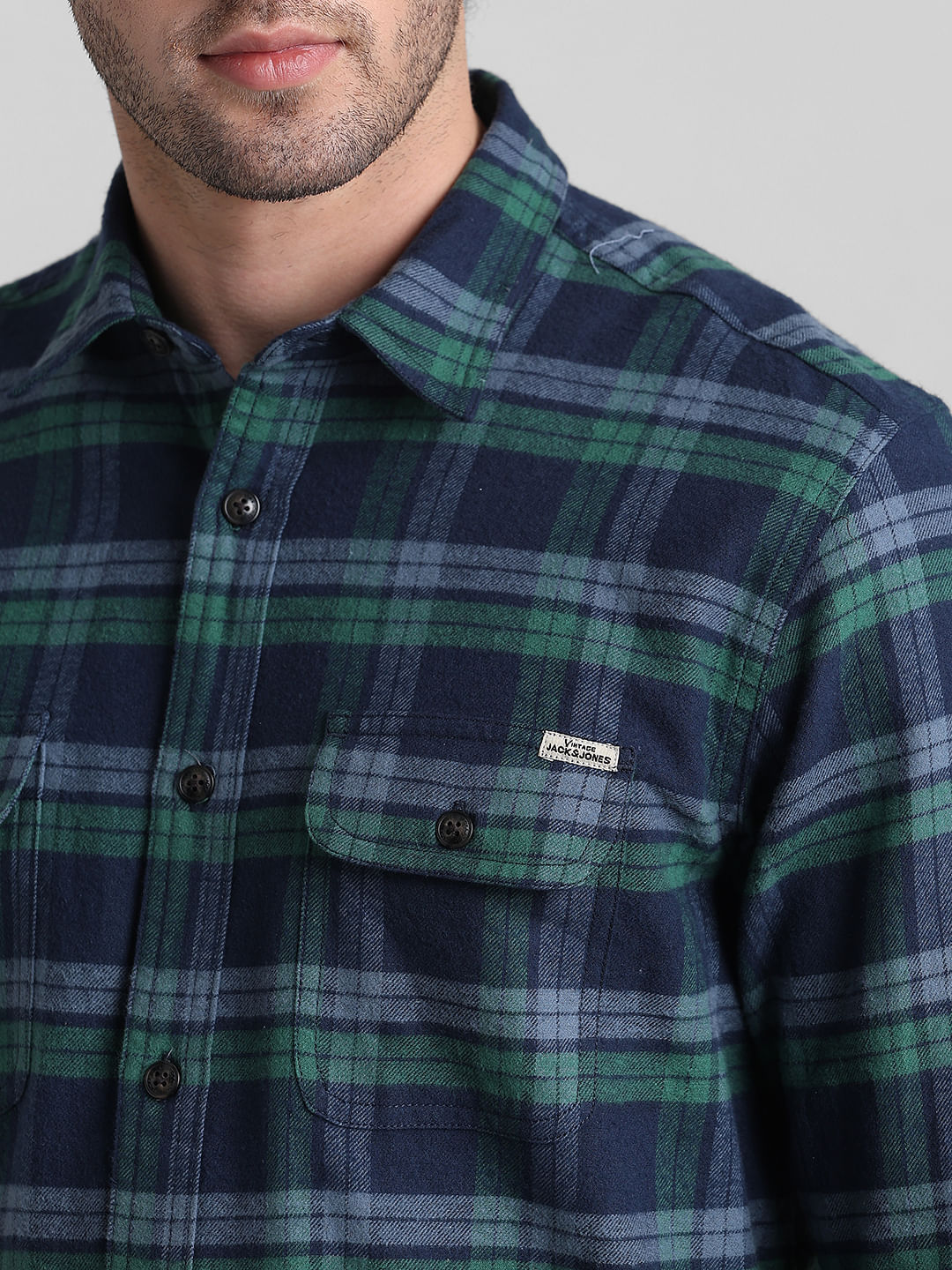Blue Check Print Cotton Shirt