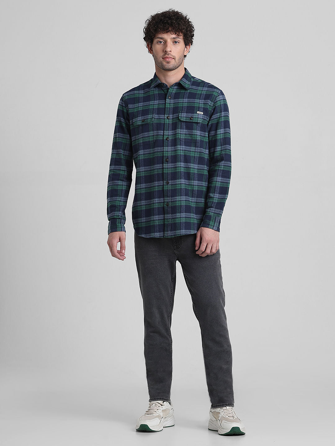 Blue Check Print Cotton Shirt
