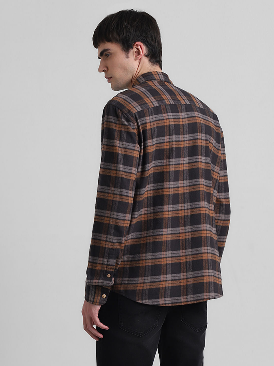 Brown Check Print Full Sleeves Shirt