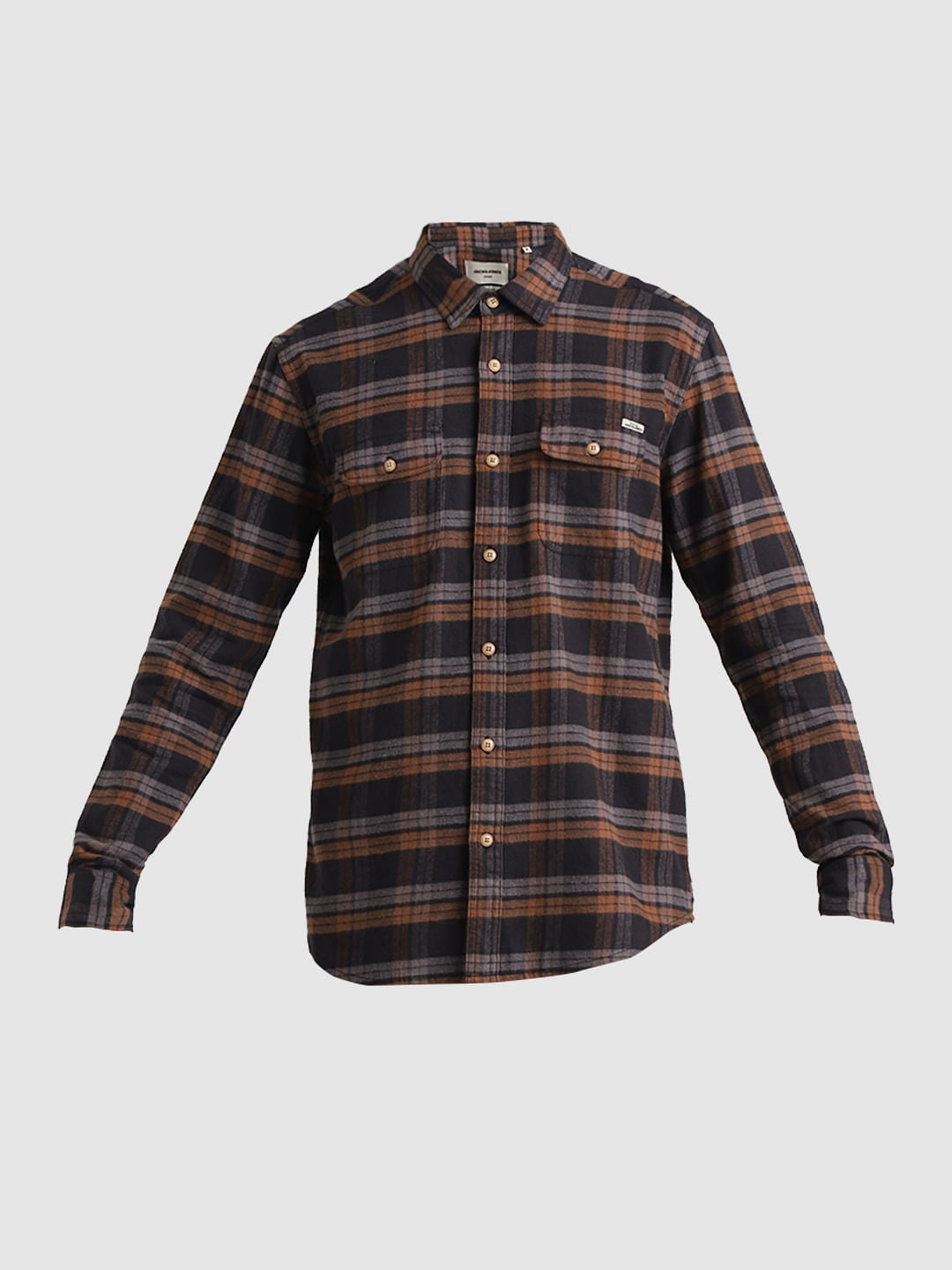 Brown Check Print Full Sleeves Shirt