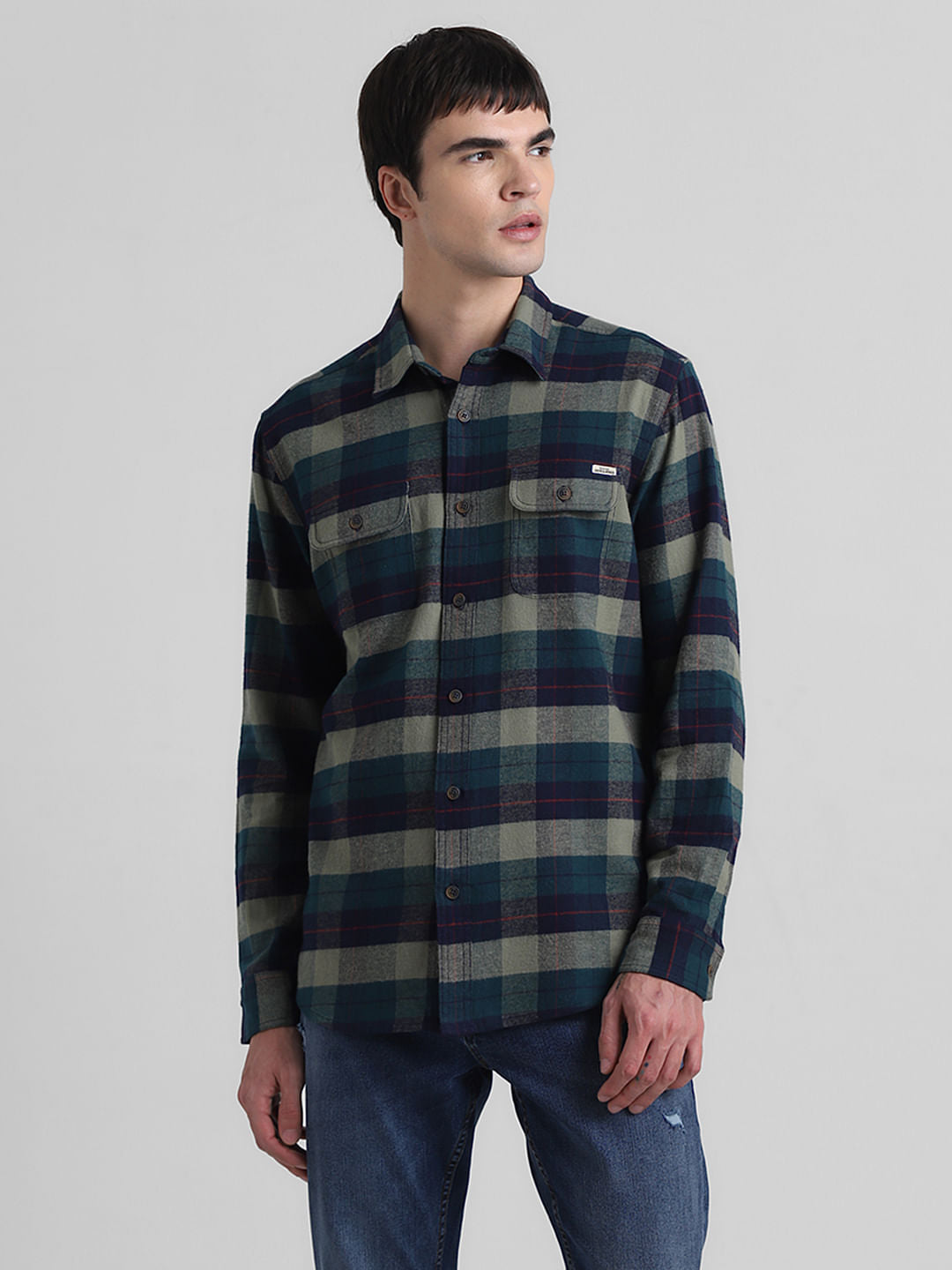 Green Check Print Full Sleeves Shirt